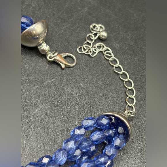 Multi Strand Blue Beaded Faux Gemstone Pendant Choker Necklace, Jewelry Gifts - Picture 9 of 12